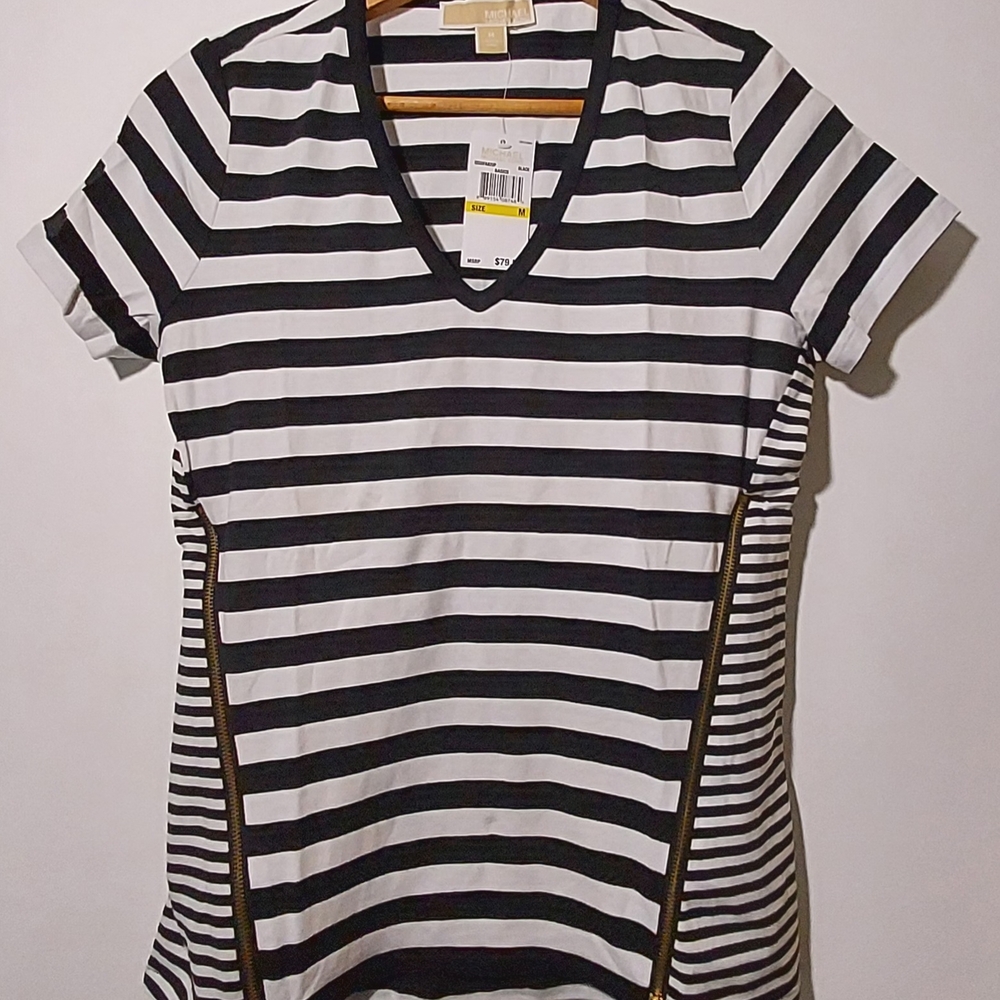Michael Kors Black and White Striped Women's Top